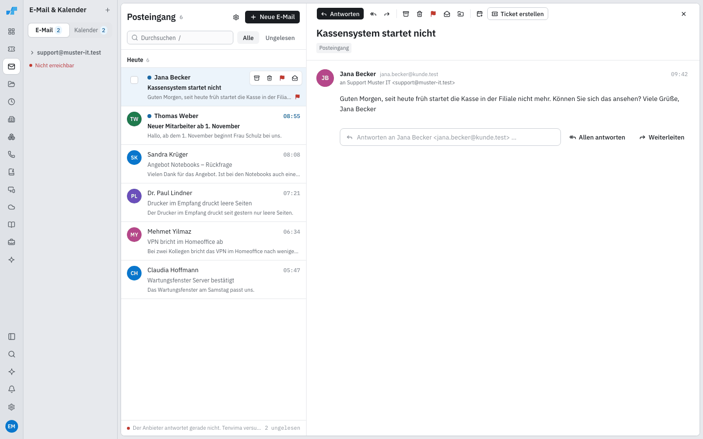 Geöffnete E-Mail mit Befehlsleiste und Antwortfeld