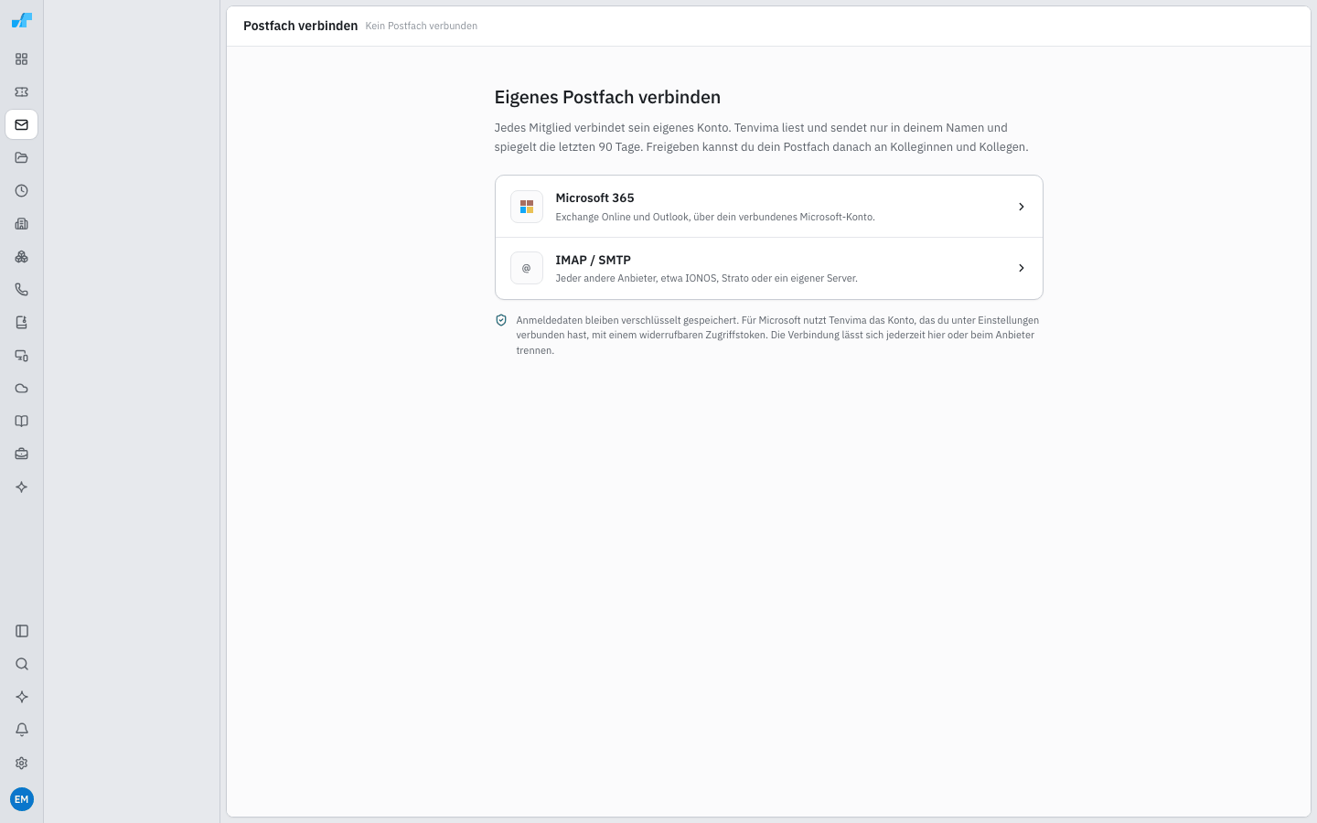 Auswahl Microsoft 365 oder IMAP / SMTP beim ersten Verbinden