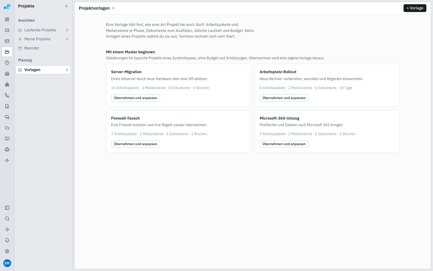 Projektvorlagen mit Mustern zum Übernehmen